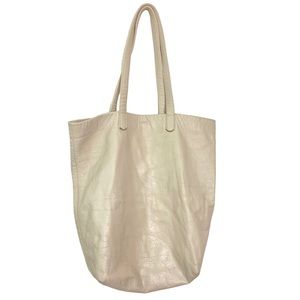 Baggu Stone Ivory Natural Milled Leather Slouchy Sturdy Tote Bag